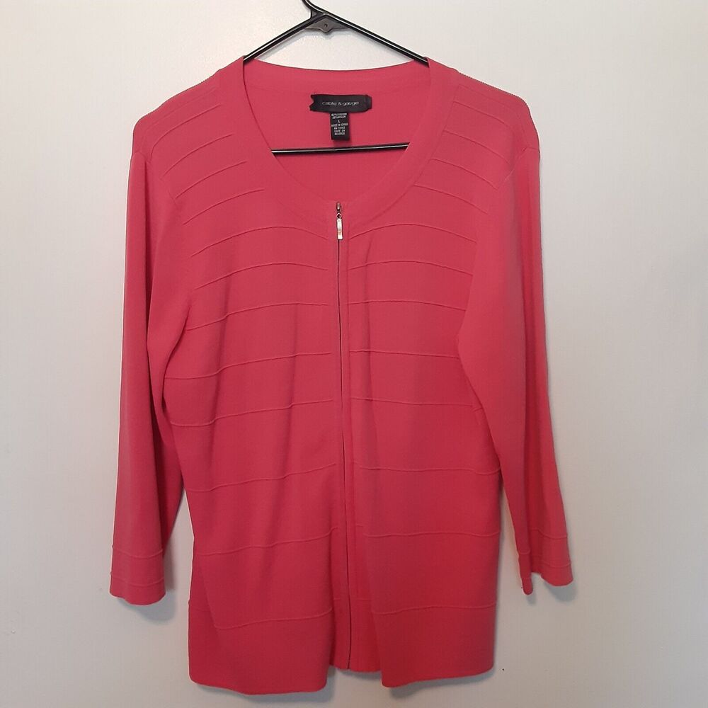 Cable & Gauge Sweater Zip Up Womens Size Large Pink